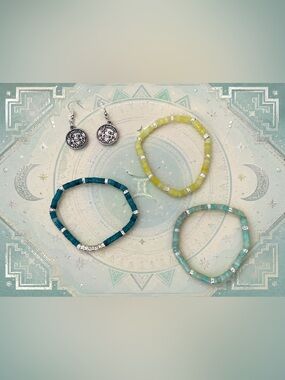 Gemini Genuine Gemstone Bracelet Stack & Earrings Set 9”